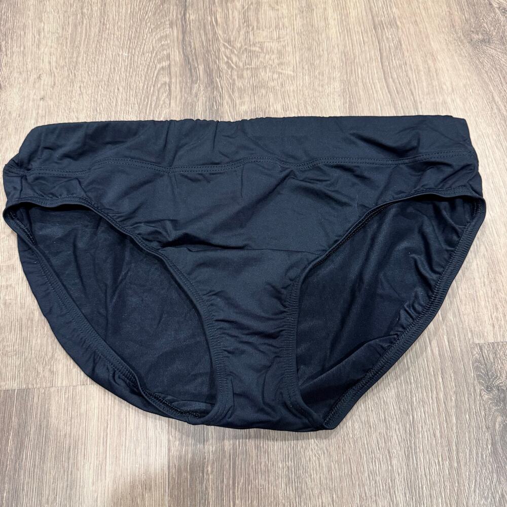 Lands End Womens Solid Black Banded Waist Mid Rise Brief Bikini Bottom Size 16